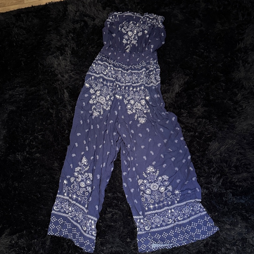 Navy Floral Strapless Jumpsuit